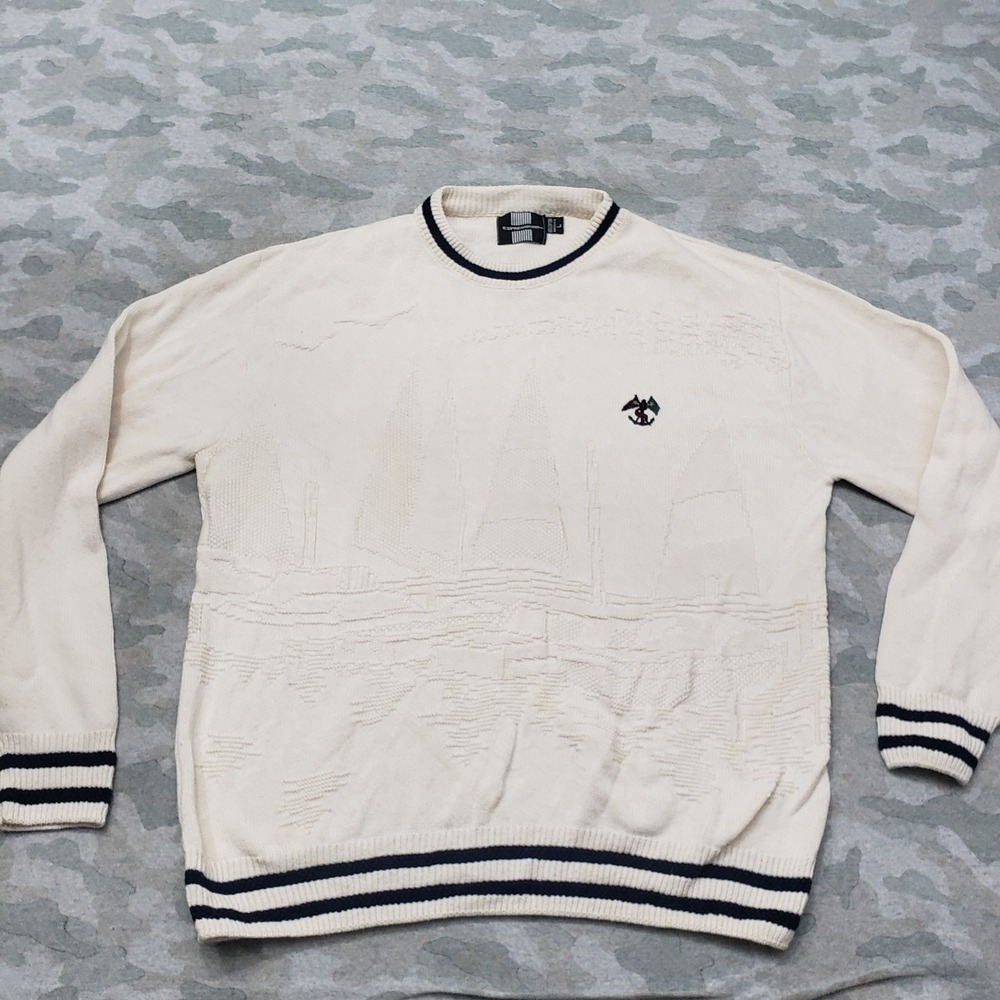 Vintage Expression Sweater Mens Large Beige Pullover Long Sleeve